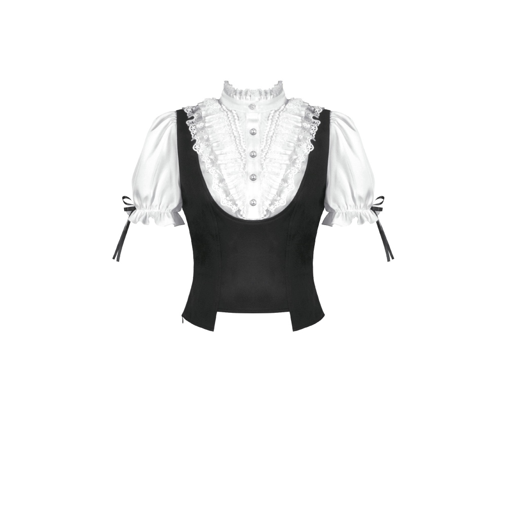 Dark in Love - CourtStyle Black White Lace Blouse - Zwart/Wit